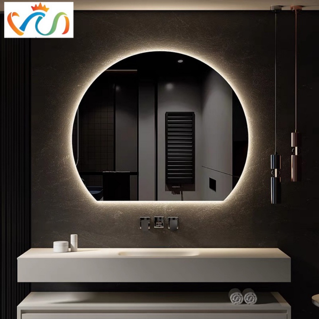 Ảnh Gương tròn khuyết treo phòng tắm, bàn trang điểm VUADECOR led cảm ứng cao cấp 3