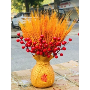 Set 3 món bình kèm bông lúa đào đông tài lộc - Bông lúa mạch trang trí bó 100 bông