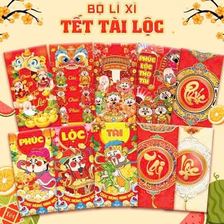 Bao Lì Xì Set 10 bao Lì Xì Tết 2025 Ất Tỵ Tổng Hợp