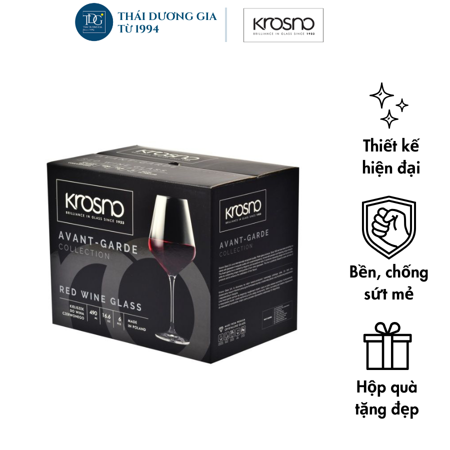 Bộ 6 ly vang đỏ pha lê Avant-Garde 490ml Ba Lan Krosno-790992 | Thái Dương Gia