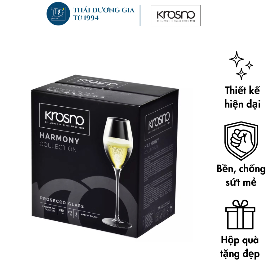 Bộ 6 ly vang sủi/sâm panh pha lê không chì Harmony 280ml Ba Lan Krosno-789606 | Thái Dương Gia