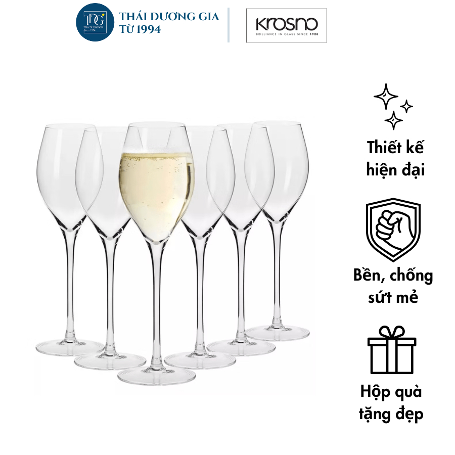 Bộ 6 ly vang sủi/sâm panh pha lê không chì Harmony 280ml Ba Lan Krosno-789606 | Thái Dương Gia