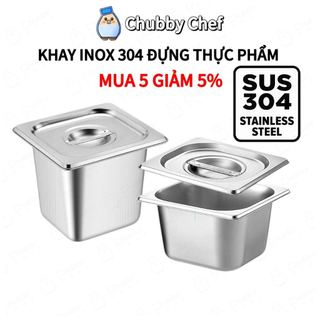 Khay inox 304 đựng thức ăn Chubby Chef Khay buffet đựng topping thực phẩm dày 0.8mm dung tích 4L - 26L  (sâu 6.5-20cm)