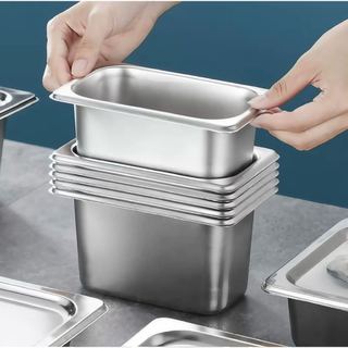 Khay inox 304 đựng thức ăn Chubby Chef Khay buffet đựng topping thực phẩm dày 0.8mm dung tích 4L - 26L  (sâu 6.5-20cm)