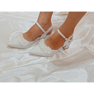 Giày Cao Gót Nữ Cao Cấp BEJO H78.5P.W06 Đính Hoa Lụa Chùm Sang Trọng - Giày Cưới Cô Dâu Đi Êm Chân
