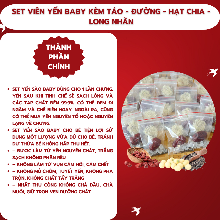 Set Yến Baby Dùng Thử Cho Bé Kèm Táo , Đường , Long Nhãn - Yến Sào Phạm Gia