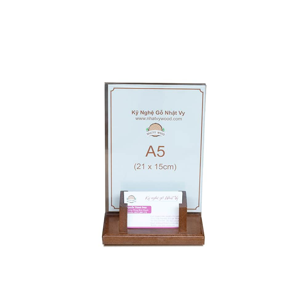 Menu Mica Để Bàn, Standee Mica Đế Gỗ Có Name Card A5, A4 NHATVYWOOD