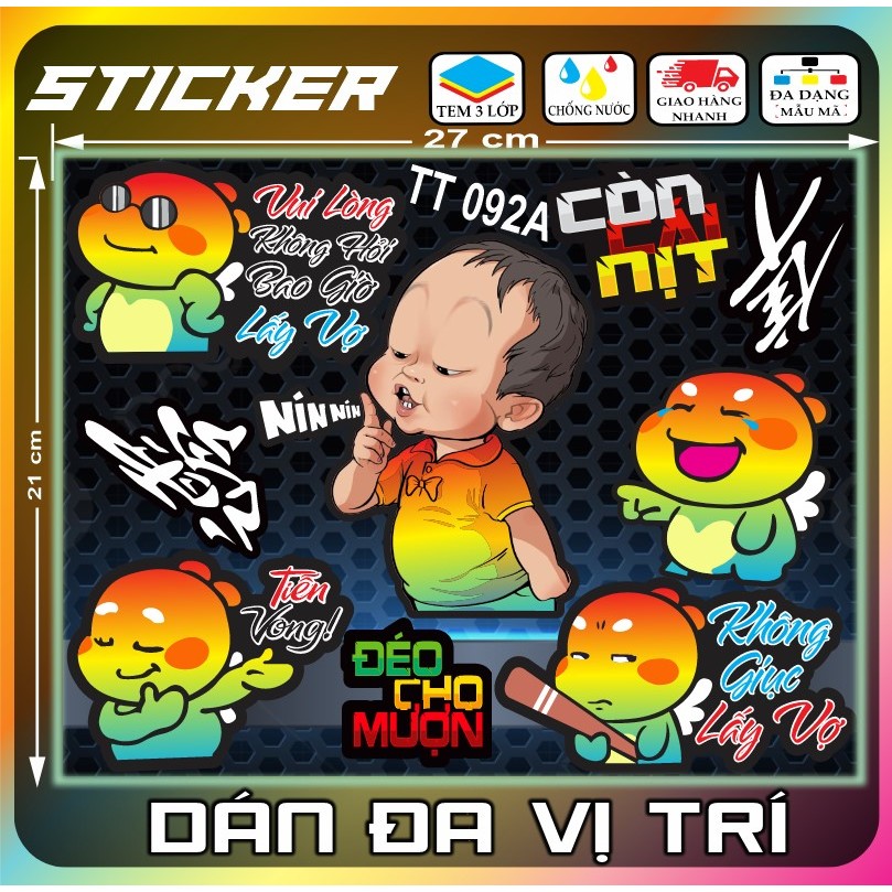 Set Combo hình dán Sticker Khủng Long Vui Nhộn , Cậu Bé Nín Hài Hước ...