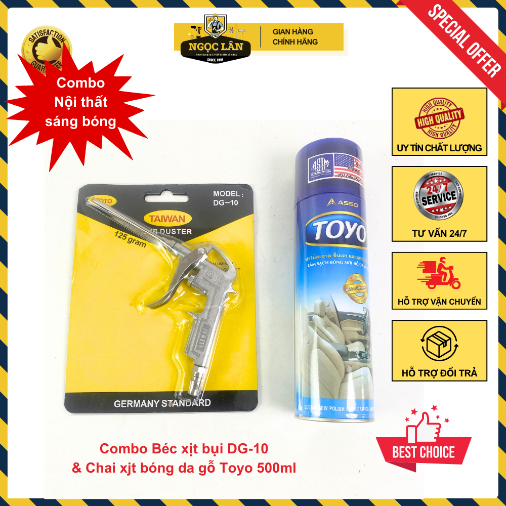 Combo chai TOYO xịt bóng đồ da, gỗ, nhựa và béc xịt bụi hơi khí nén DG-10 - Làm Sạch hiệu quả