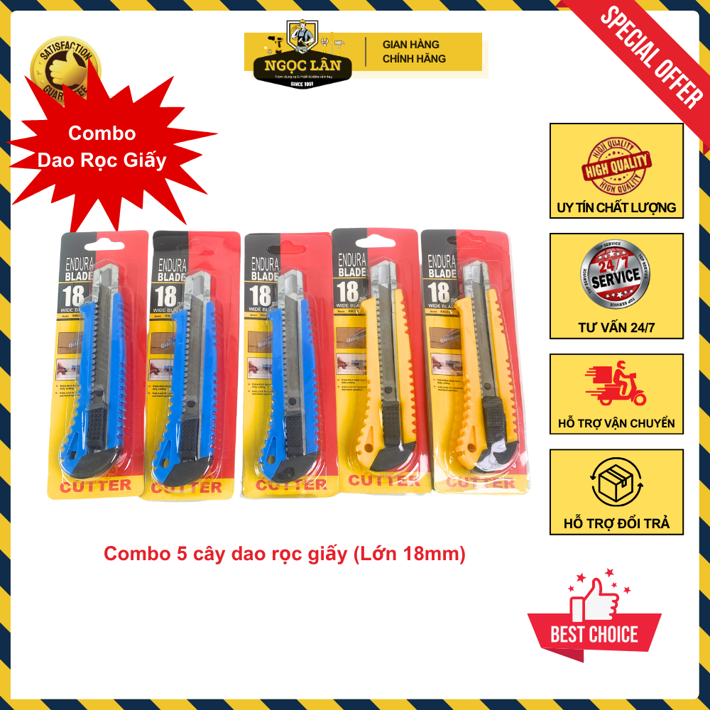 Combo 5 dao rọc giấy, cắt giấy bản lớn 18mm