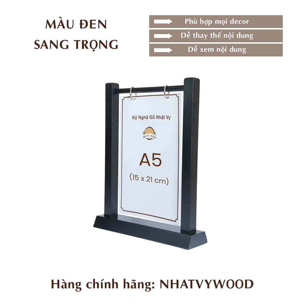 Standee Để Bàn A5, Khung Bảng Menu Gỗ Để Bàn Kiểu Treo Cho Quán Cafe hay Quảng Cáo NHATVYWOOD NV5106B