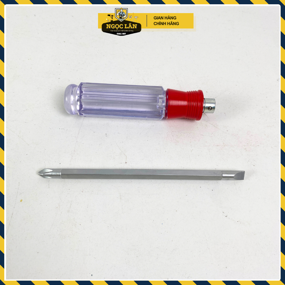 Tua vít 2 đầu nhựa trong, tua vít đổi đầu 6 li 1 tất, 1.5 tất, 2 tất tiêu chuẩn USA, thép CRV