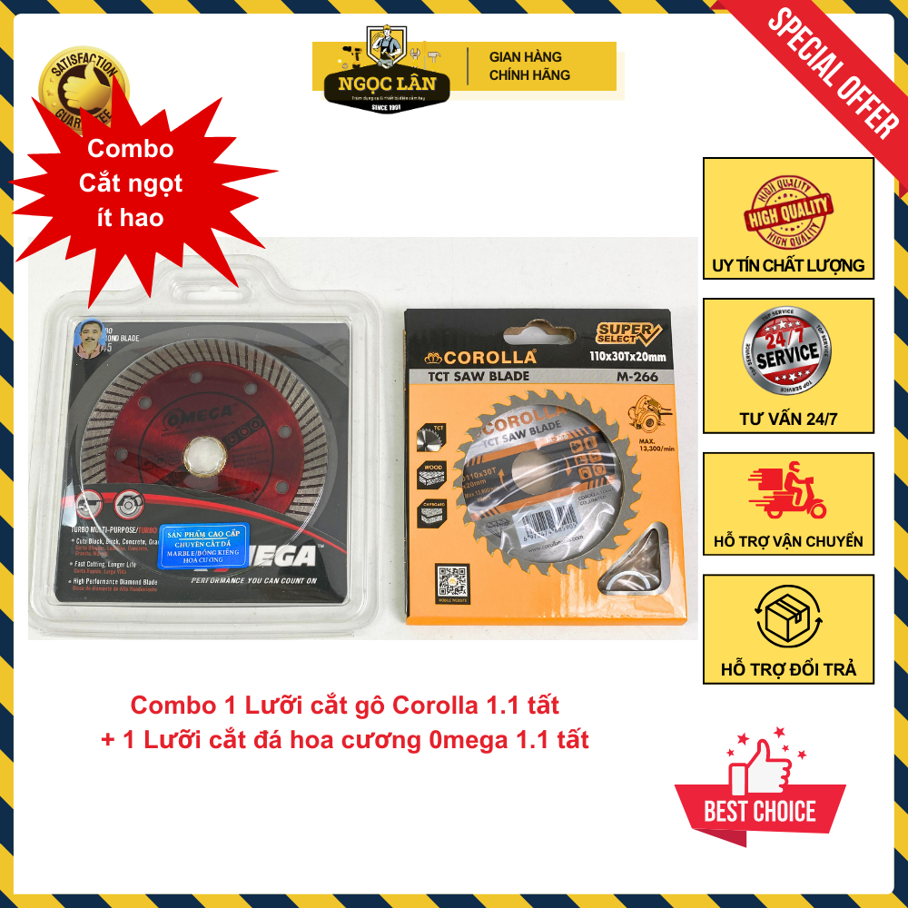 Combo 1 lưỡi cắt đá marble, bóng kiếng hoa cương 0mega và 1 lưỡi cắt gỗ Corolla cao cấp 1.1 tất