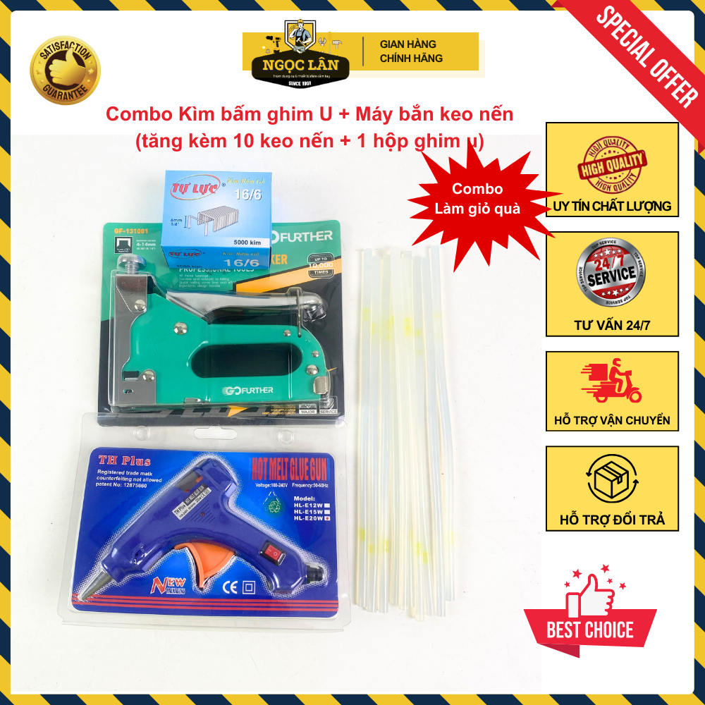 Combo Kìm bấm ghim u và dụng cụ bắn keo nến làm giỏ quà, thủ công mỹ nghê (Kèm 10 nến)