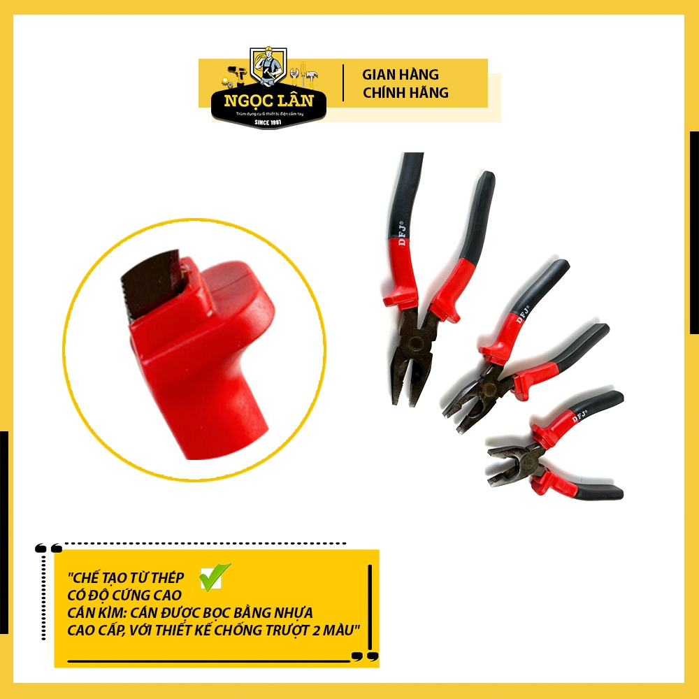 Combo Kìm điện DFJ 8 inch và thước kéo lỗ ban 7.5m nhựa trong