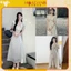 Váy cổ V dáng dài họa tiết chấm bi, Đầm maxi dáng dài đi biển kiểu hàn quốc Hoadanbistore
