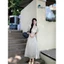 Váy cổ V dáng dài họa tiết chấm bi, Đầm maxi dáng dài đi biển kiểu hàn quốc Hoadanbistore