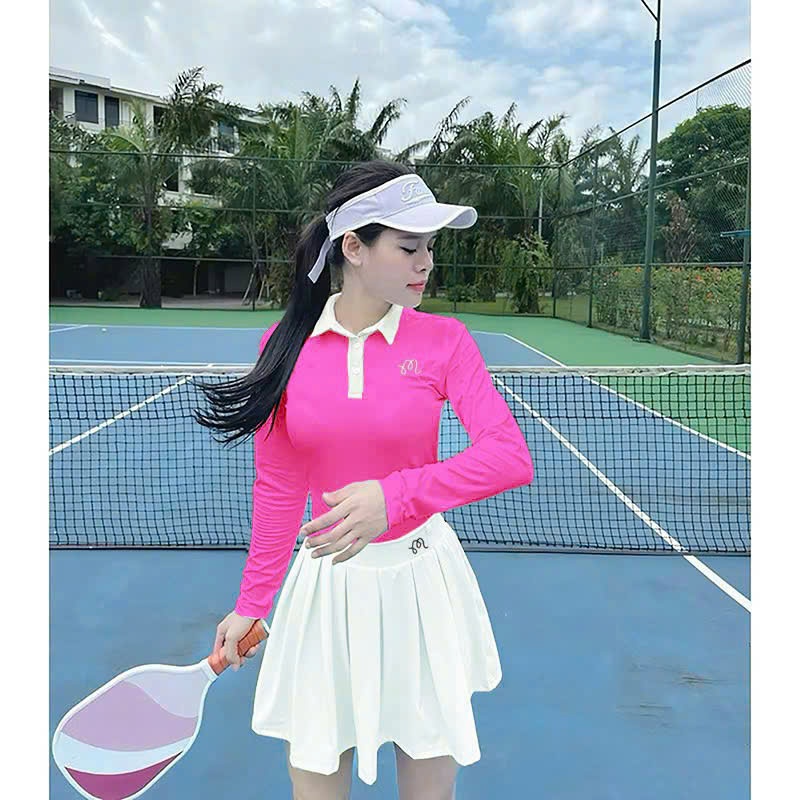 Bộ thể thao nữ, Bộ áo dài tay váy hai lớp chơi Tennis, Pickleball, Golf, cầu lông... Hàng SG cao cấp