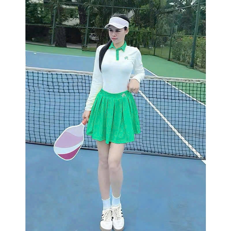 Bộ thể thao nữ, Bộ áo dài tay váy hai lớp chơi Tennis, Pickleball, Golf, cầu lông... Hàng SG cao cấp