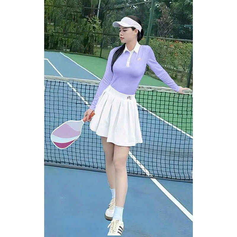 Bộ thể thao nữ, Bộ áo dài tay váy hai lớp chơi Tennis, Pickleball, Golf, cầu lông... Hàng SG cao cấp