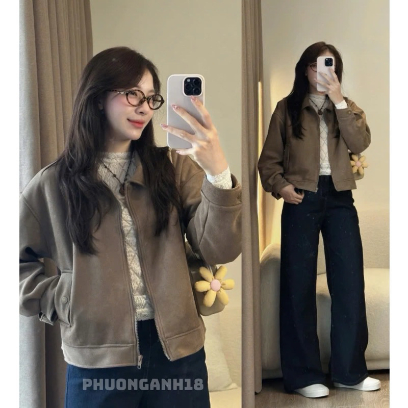 Áo khoác da lộn 2 lớp phong cách hàn quốc hàng quảng châu 40869
