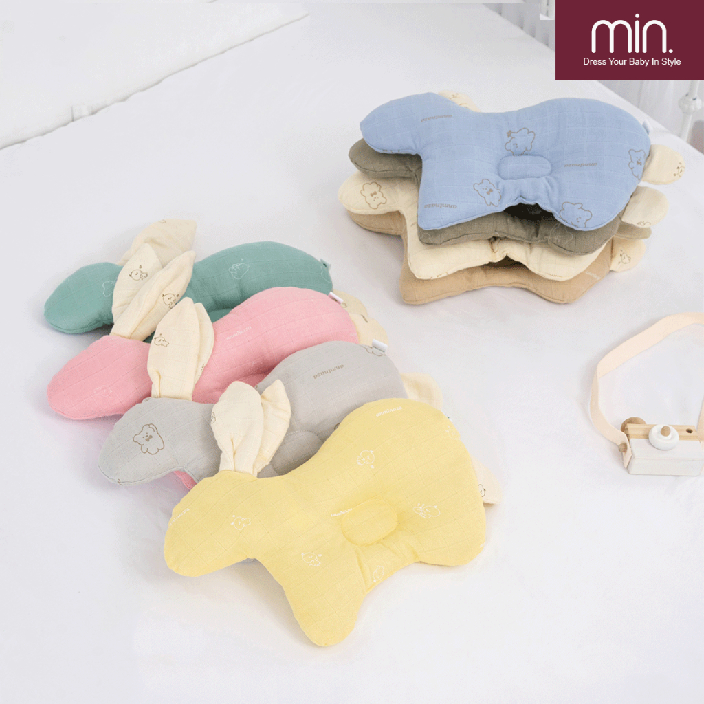 Gối Đầu Cho Bé Anminaza Hình Động Vật Dễ Thương,Vải Sợi Tre Lành Tính ,Bông Microfiber Mềm Mịn
