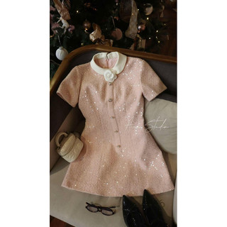 Váy tweed cộc tay hoa trà - Cilly Dress - Anne Studio