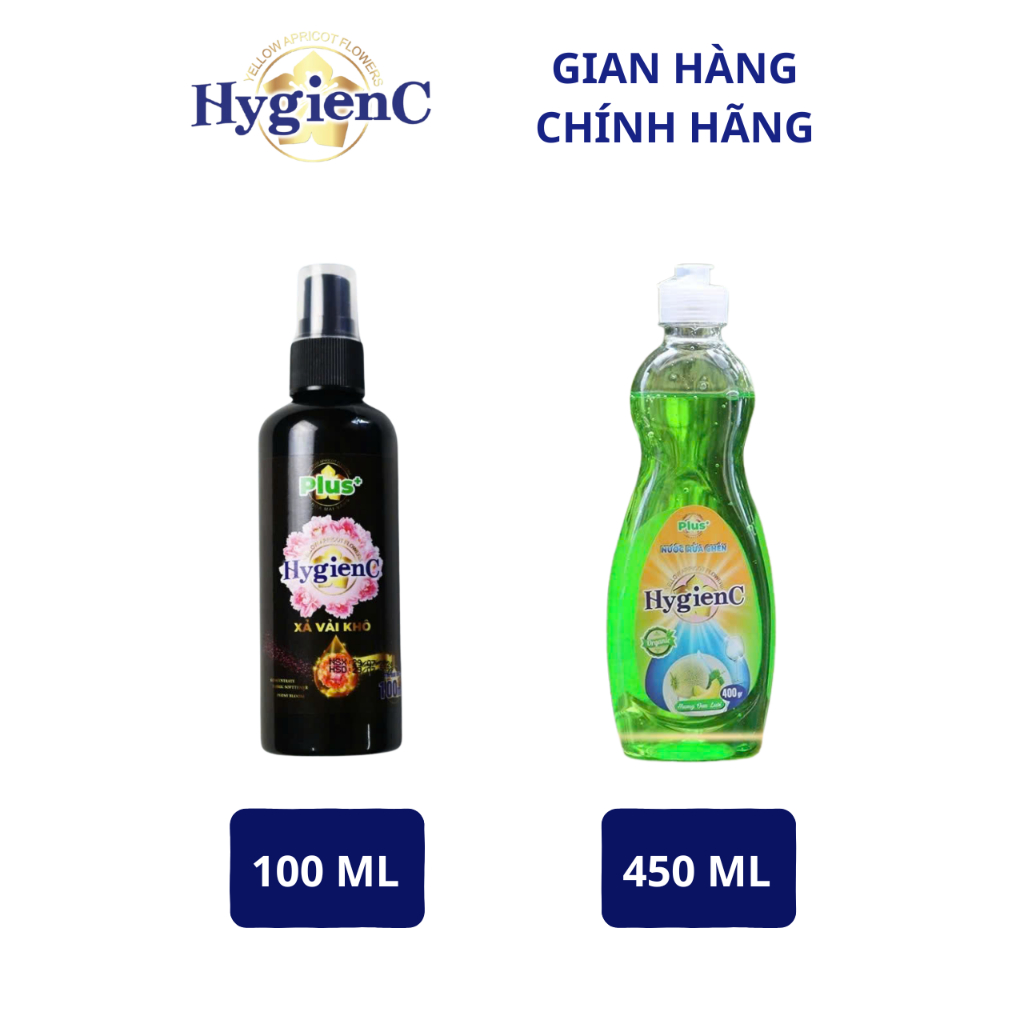 Ảnh Combo 2 : 1 Chai Xịt Vải Dạng Khô 100ml và 1 Chai Nước Rửa Chén 400ml - HygienC Plus 1