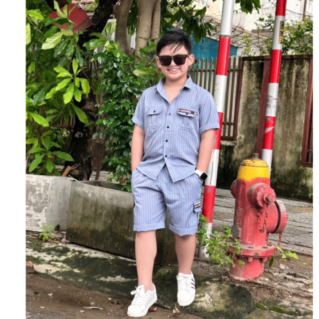 Set sơmi xanh đẹp thiết kế cho bé trai 10kg-52kg