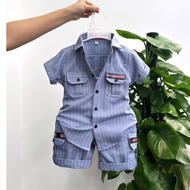 Set sơmi xanh đẹp thiết kế cho bé trai 10kg-52kg