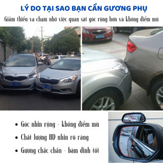 Gương cầu lồi ô tô HD rõ nét lắp trên gương chiếu hậu. Gương phụ chiếu hậu chống điểm mù cao cấp