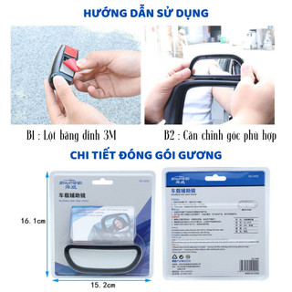 Gương cầu lồi ô tô HD rõ nét lắp trên gương chiếu hậu. Gương phụ chiếu hậu chống điểm mù cao cấp