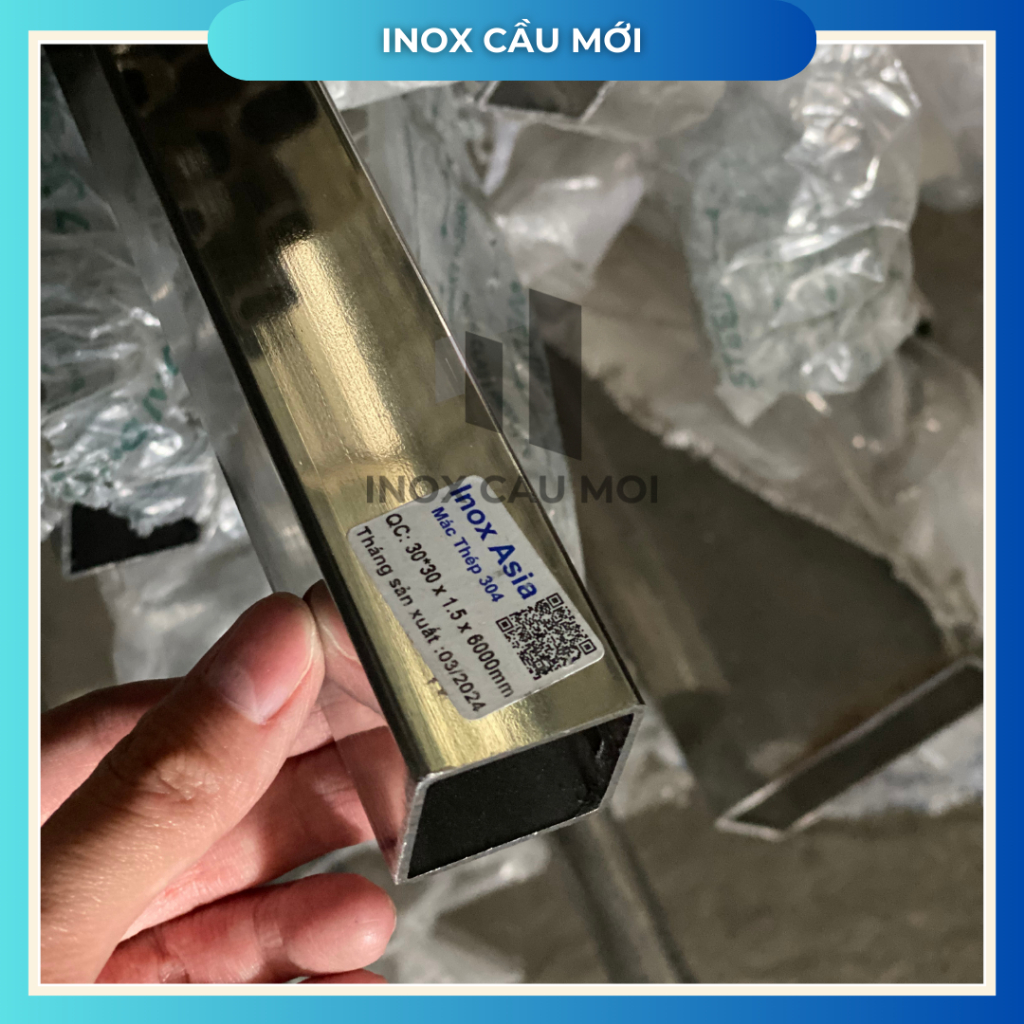 Hộp inox vuông 304 50X50mm, Độ dày 1.0mm/1.2 mm/1.5mm, Dài 1m/1m2/1m5
