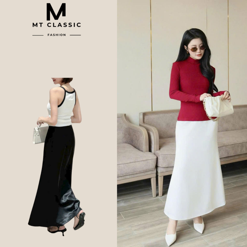 Chân váy lụa dáng dài, váy đuôi cá vải lụa hàn châu chiều dài 98cm phủ chân sàn trọng, thanh lịch - Mt classic