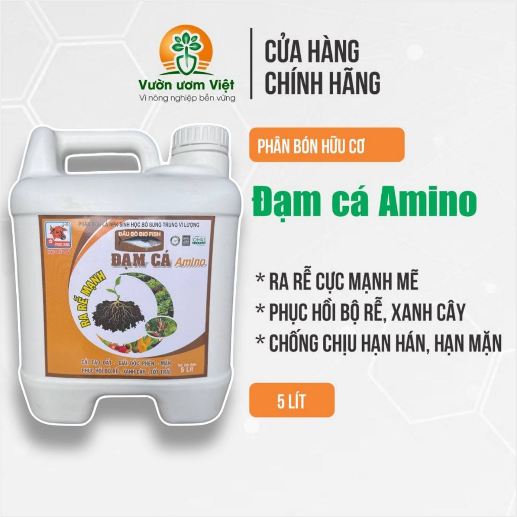 Phân bón Đạm Cá Amino tăng cường sức mạnh, kích rễ nhiều, giải độc nhanh - 5 Lít