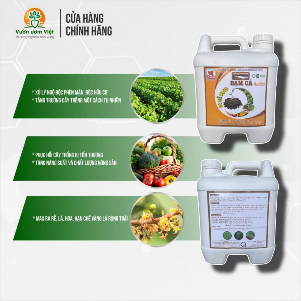 Phân bón Đạm Cá Amino tăng cường sức mạnh, kích rễ nhiều, giải độc nhanh - 5 Lít
