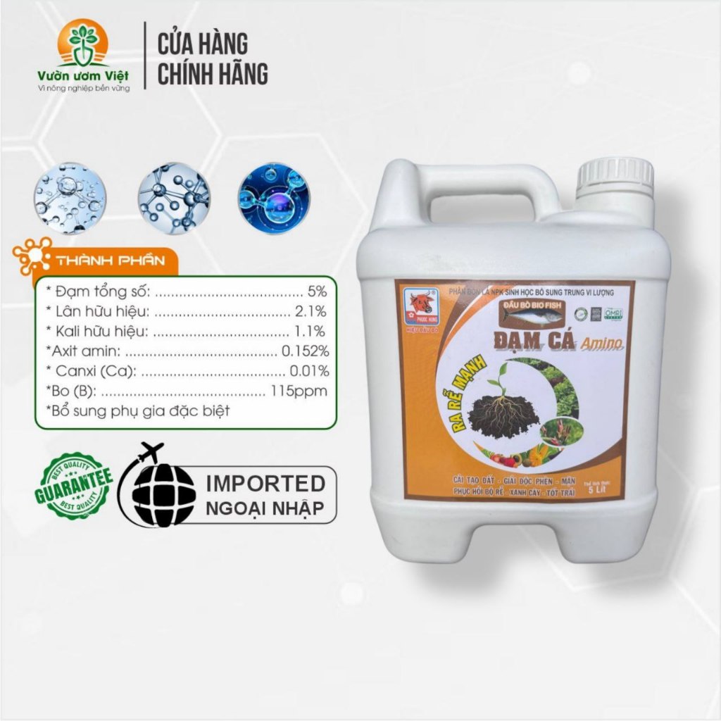 Phân bón Đạm Cá Amino tăng cường sức mạnh, kích rễ nhiều, giải độc nhanh - 5 Lít