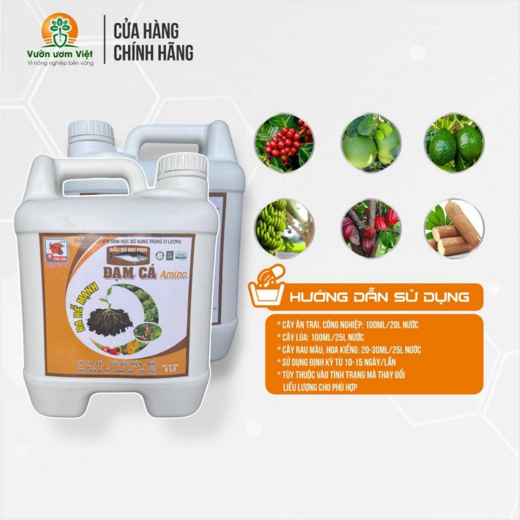 Phân bón Đạm Cá Amino tăng cường sức mạnh, kích rễ nhiều, giải độc nhanh - 5 Lít