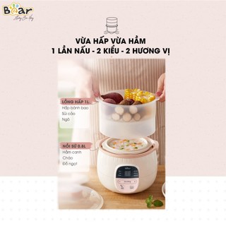 Nồi nấu chậm dung tích 0.8L Bear SUBE001, 200W, Kèm Lồng Hấp, Chưng yến cách thủy, Bảo Hành 18 Tháng