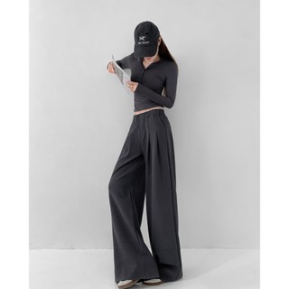 THEKIM Quần nỉ ống suông rộng phối viền cạp trắng , quần culottes ống rộng nỉ  B304