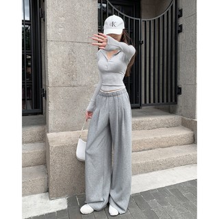 THEKIM Quần nỉ ống suông rộng phối viền cạp trắng , quần culottes ống rộng nỉ  B304