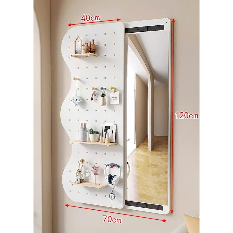 Ảnh Gương cánh trượt thông minh hình sóng led cảm ứng viền phun cát Vuadecor (tặng kệ và núm gỗ) kích thước 65x120cm 4