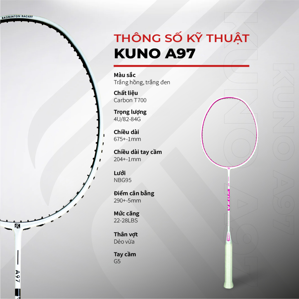Ảnh Kuno Vợt cầu lông A97 chính hãng,4U công thủ toàn diện tặng kèm cước vợt, bao đựng, quấn cán 4