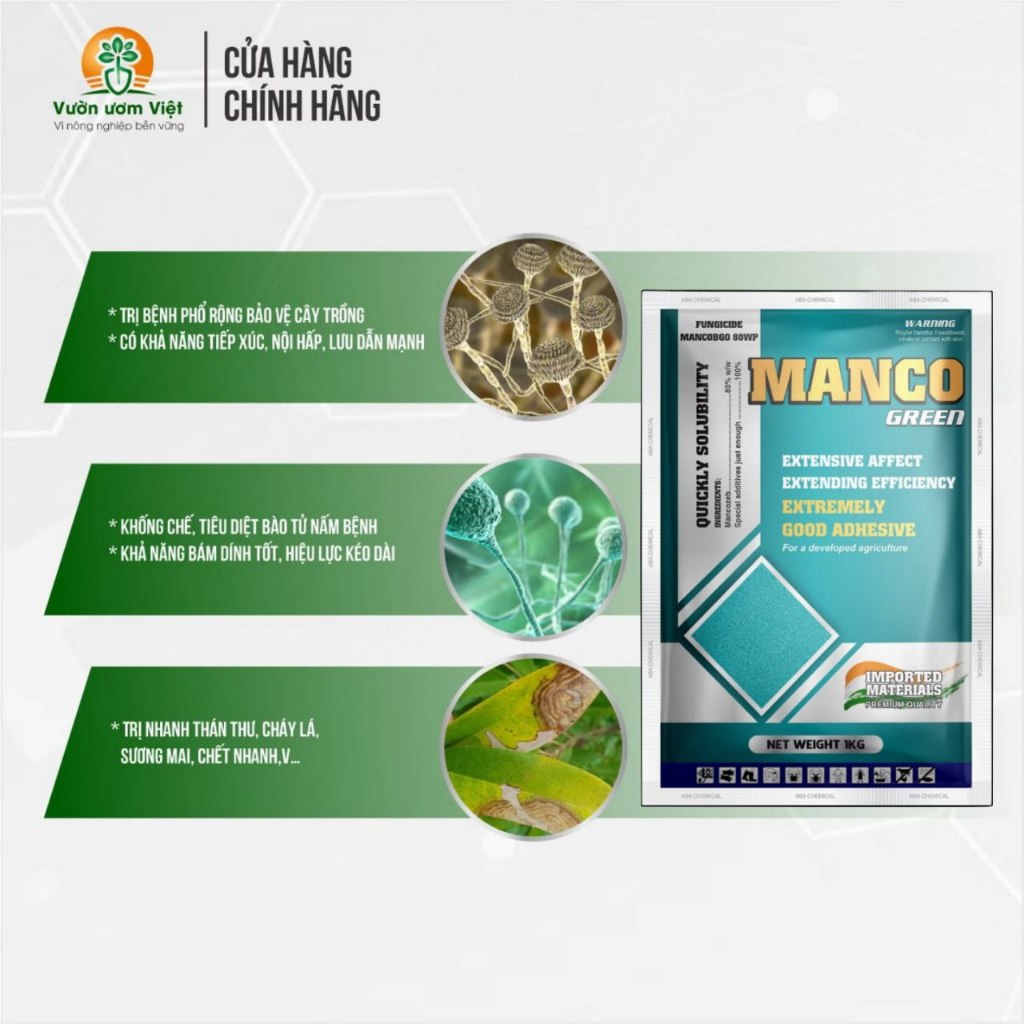 Thuốc trừ bệnh MANCO GREEN ngừa và trị bệnh phổ rộng trên cây trồng, nhập khẩu Ấn Độ - 1Kg