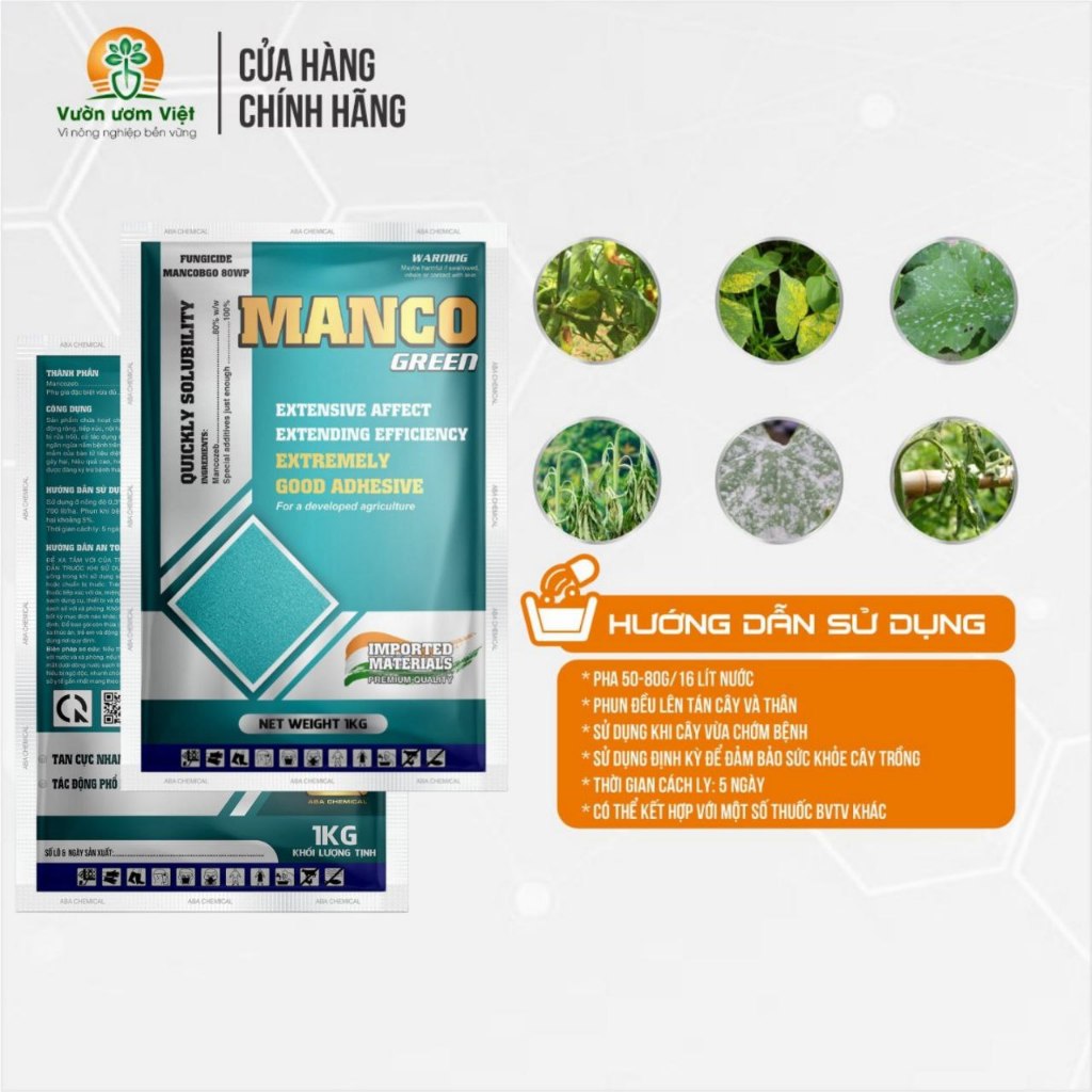 Thuốc trừ bệnh MANCO GREEN ngừa và trị bệnh phổ rộng trên cây trồng, nhập khẩu Ấn Độ - 1Kg