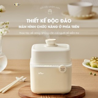 Nồi nấu chậm Bear SB-NNC08, Dung tích 0.8L, Kèm Lồng Hấp, Hầm Ninh Cách Thủy, Hẹn giờ, BH 18 Tháng