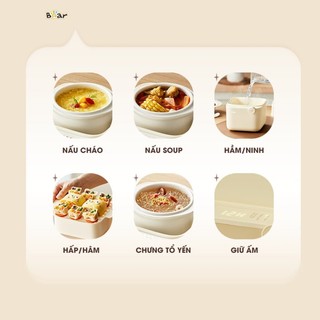 Nồi nấu chậm Bear SB-NNC08, Dung tích 0.8L, Kèm Lồng Hấp, Hầm Ninh Cách Thủy, Hẹn giờ, BH 18 Tháng