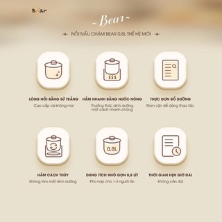 Nồi nấu chậm Bear SB-NNC08, Dung tích 0.8L, Kèm Lồng Hấp, Hầm Ninh Cách Thủy, Hẹn giờ, BH 18 Tháng