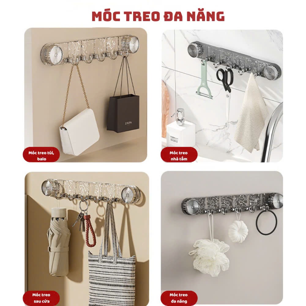 Giá Treo Đồ Hút Chân Không 5 Móc Siêu Chắc Thanh Treo Đồ Hút Chân Không