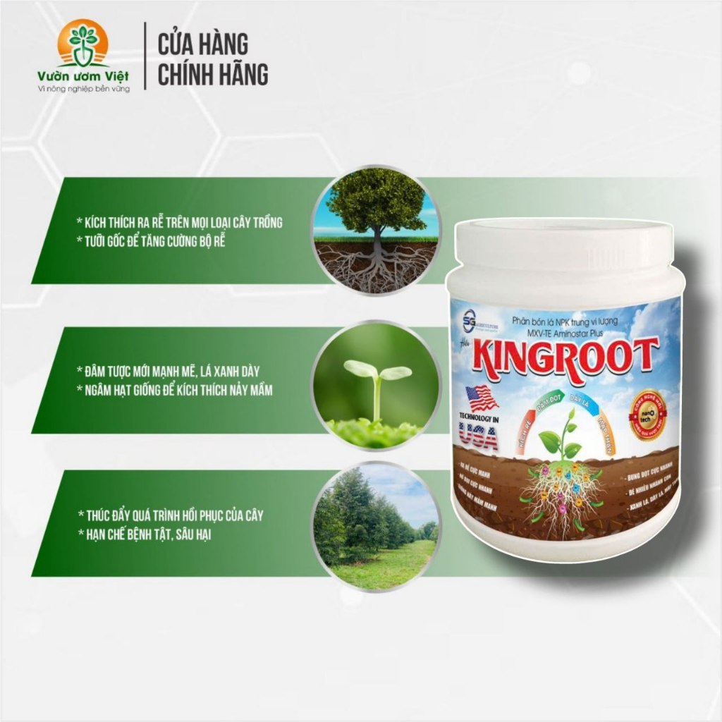 Phân bón KING ROOT kích rễ, dưỡng lá bổ sung NPK nhập khẩu, tăng cường năng suất cây trồng - 500gr
